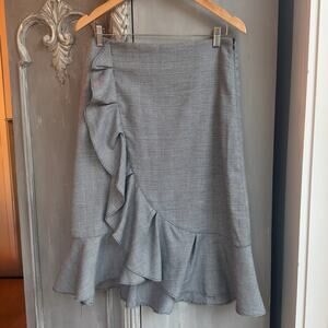 Gracia Skirt Sz L Knee Length Black White Plaid Ruffle Flounce Hem